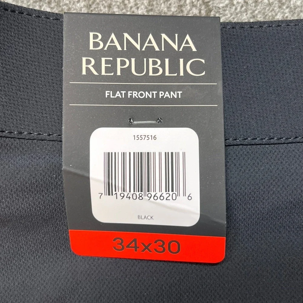 Banana Republic Mens Black Flat Front Stretch Pants Size 34x30 New With Tags